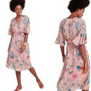NWT Anthropologie Maeve Sheer Adelaide Pink Floral Wrap Dress